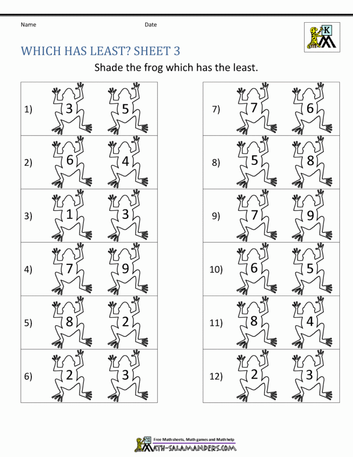 Assessment worksheet for Pre-K students on comparing numbers Worksheet showing children comparing numbers and quantities from 0 to 10