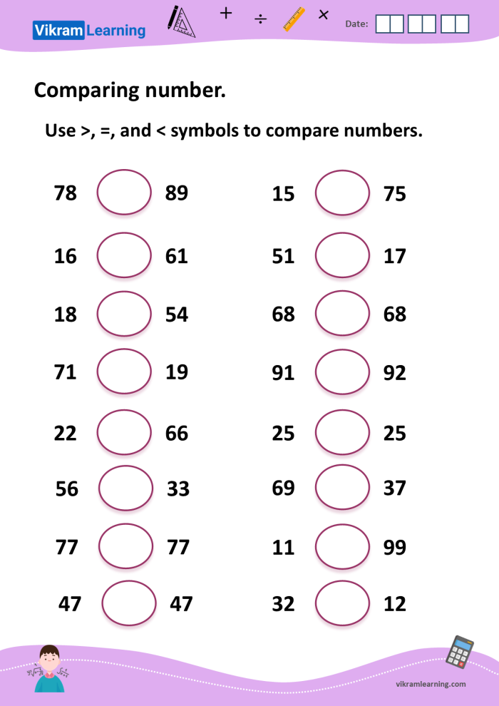 Comparing Numbers Assessment worksheet for Pre-K students Worksheet assessing children's number comparison skills for 0-10