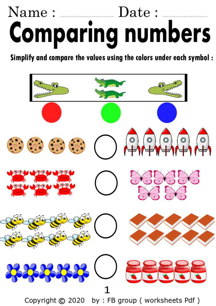Comparing Numbers Assessment worksheet for early learners Worksheet for assessing number comparison skills in Pre-K children