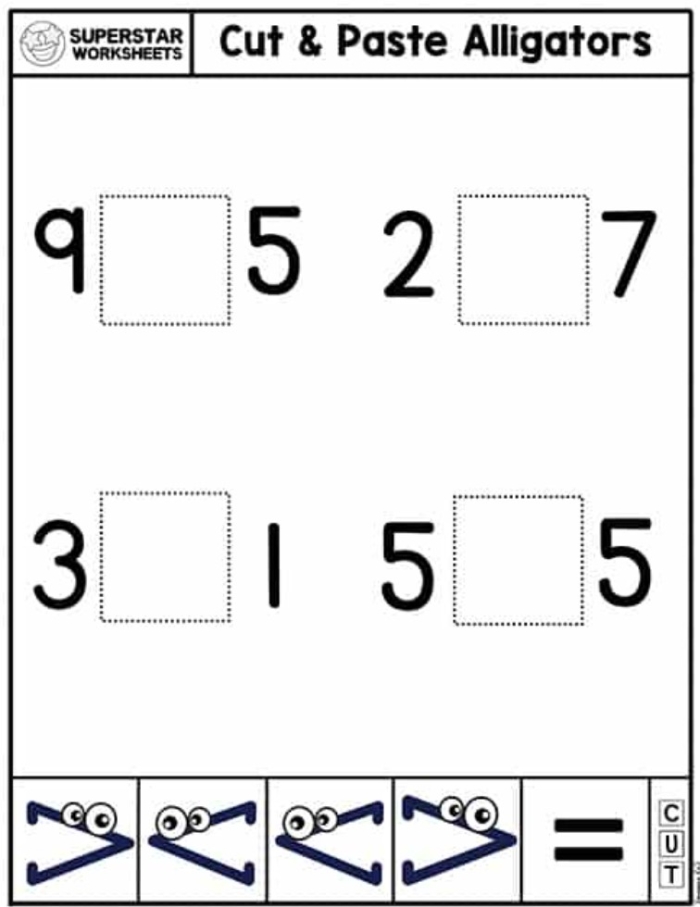 Comparing Numbers Assessment worksheet for young children Worksheet illustrating number comparison for Pre-K learners