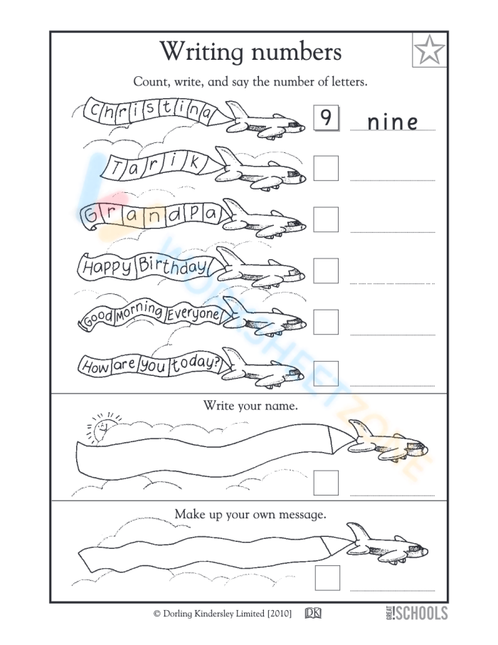 Pre-K student practicing writing numbers one through ten in multiple formats on a worksheet activity