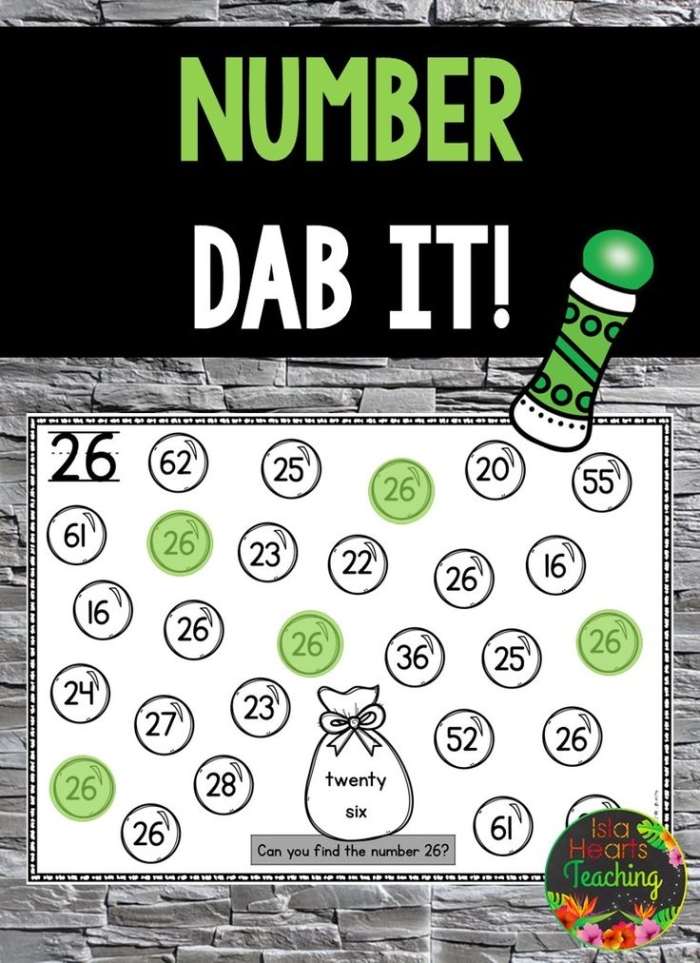 Pre-K student working on a Number Identification Check-In worksheet for physical science class