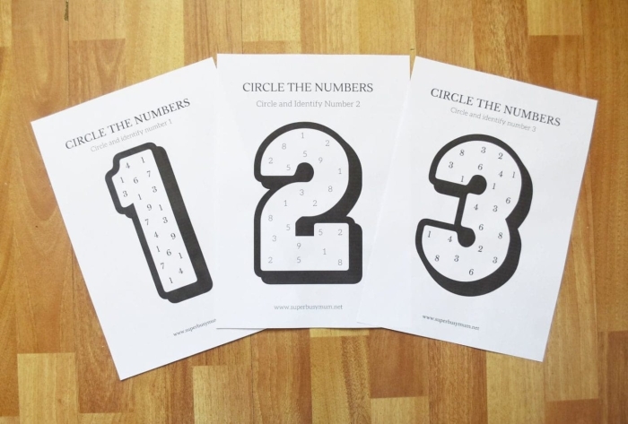 Worksheet featuring number identification for 0-10 in a Pre-K math activity