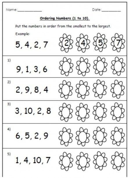Educational worksheet for ordering numbers with dots for counting Counting dots for ordering numbers to 10 on a Pre-K worksheet