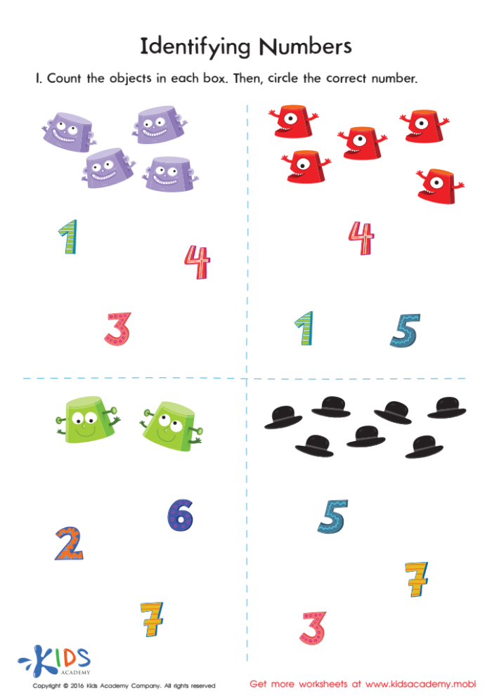 Worksheet showcasing a Number Identification Check-In for Pre-K students to recognize numbers 0-10