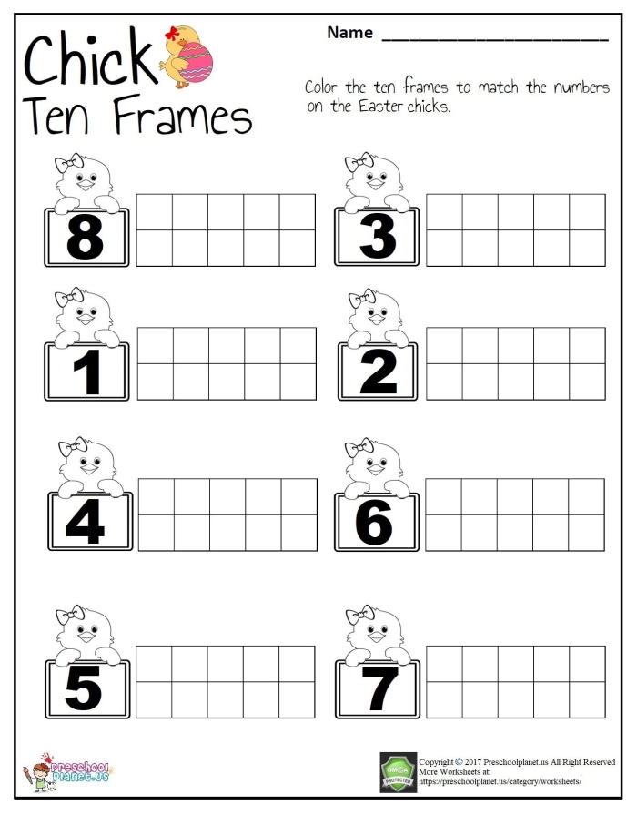 Printable ten frame worksheet activity for teaching early math concepts to young learners Ten frame counting mat with empty boxes for pre-kindergarten students to practice number recognition and counting skills