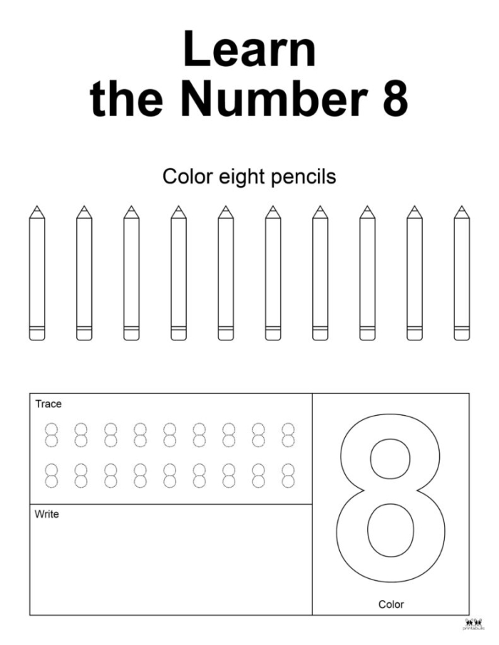 Pre-K early math worksheet featuring the number seven for tracing and counting practice