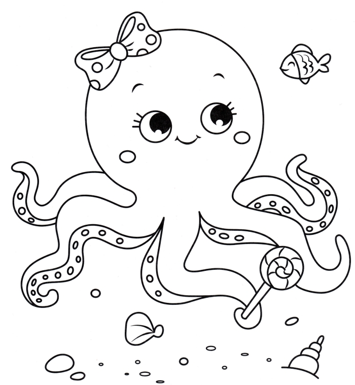 Cute octopus coloring page worksheet designed for preschoolers