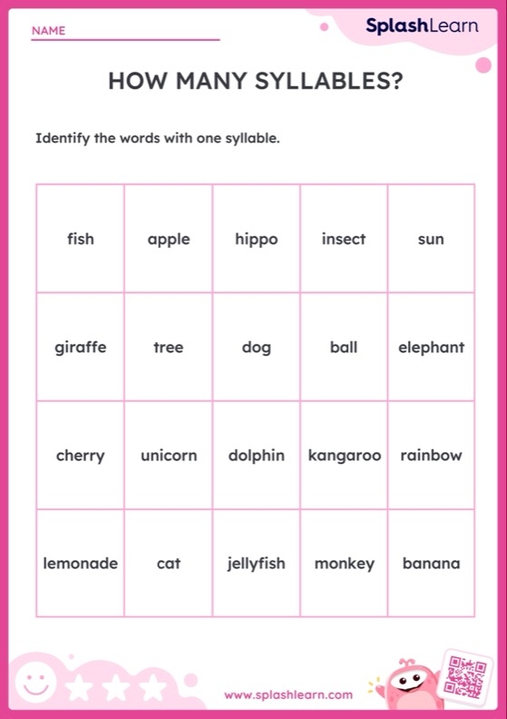 Pre-K worksheet with a one syllable word search puzzle for early readers