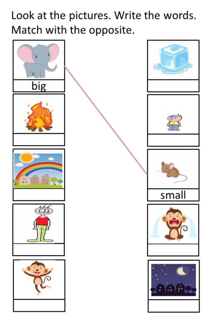 Worksheet featuring opposites for young learners in Pre-K