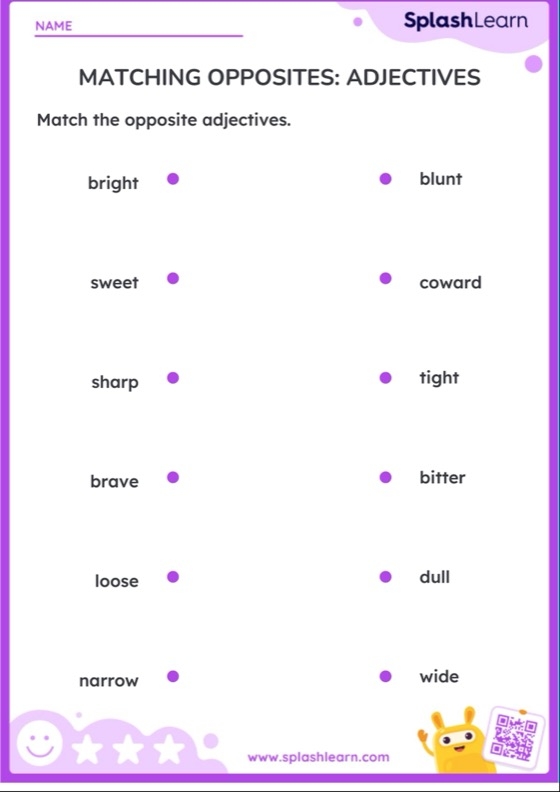 Pre-K worksheet page featuring colorful illustrations for children to draw lines matching opposite sight words