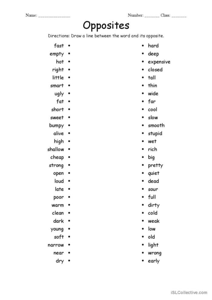 Pre-K worksheet page featuring colorful illustrations for children to match opposite concepts