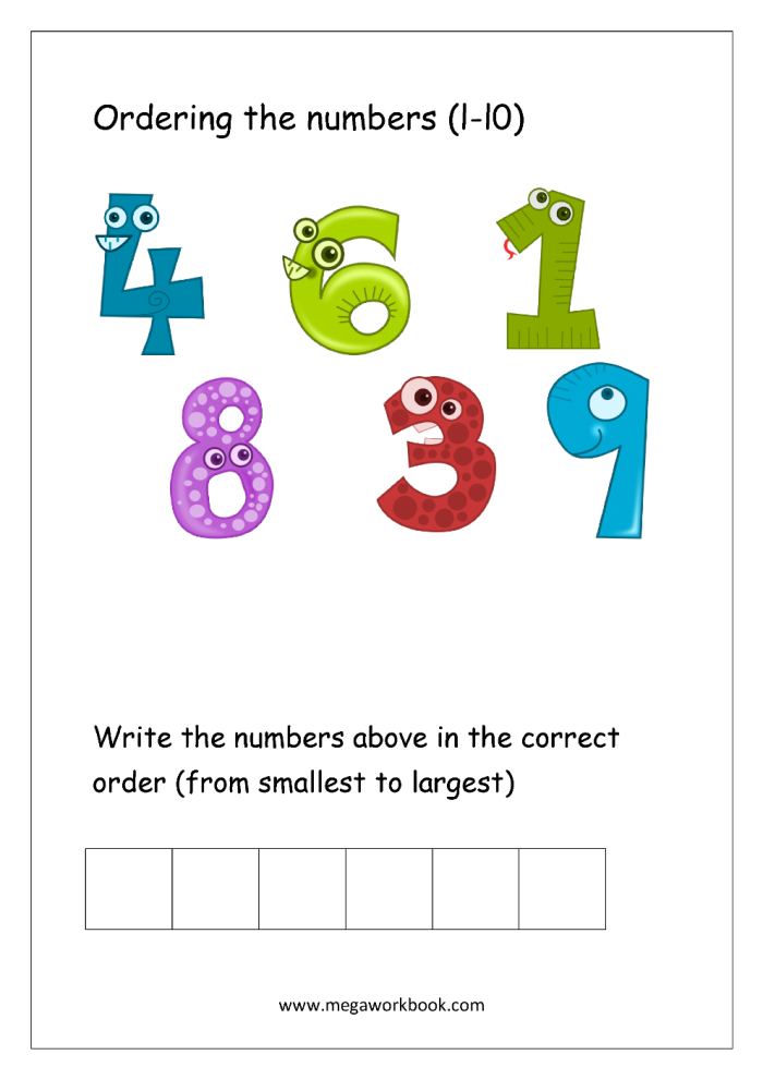 Counting and ordering numbers activity for Pre-K students Worksheet for ordering numbers up to 10 with dots for counting
