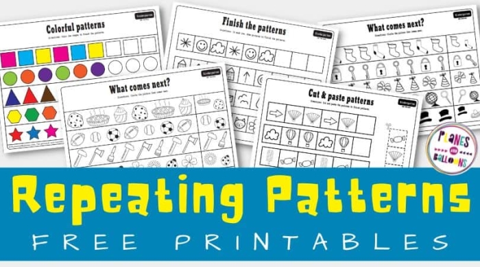 All About Patterns Math Assessment for Pre-K Learners A colorful pattern worksheet for preschool students showing shapes and sequences to identify and complete