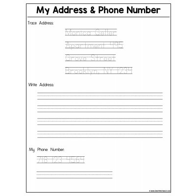 Pre-K worksheet template featuring a friendly character to help children memorize their home phone number