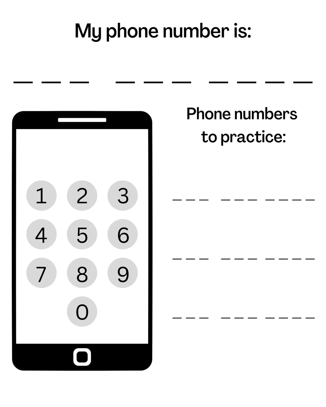 Cute worksheet for young learners to practice their phone number