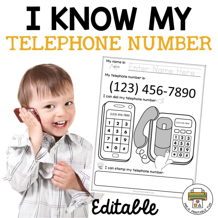 Cute worksheet template for young learners to practice reciting their phone number. Engaging and educational resource for Pre-K students.
