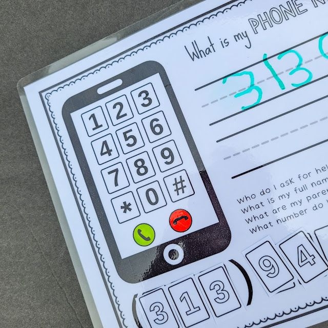 Pre-K student worksheet template for practicing how to write and memorize a personal phone number