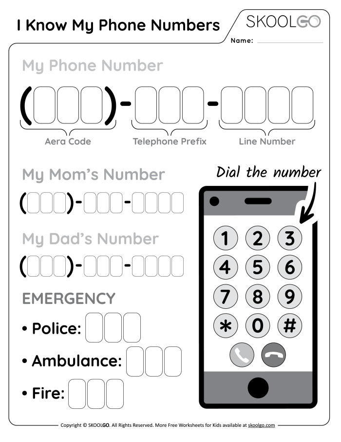 A colorful My Phone Number worksheet template designed for preschoolers to practice writing their digits.