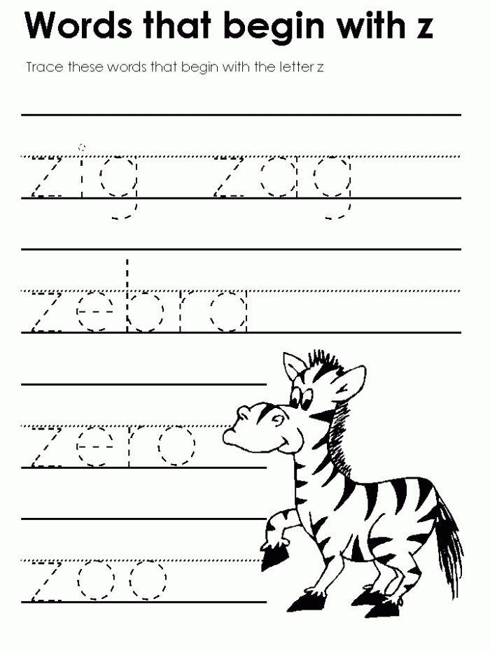 Worksheet featuring items that begin with the letter Z for phonics practice in Pre-K. Discover fun things that start with Z on this engaging educational sheet.