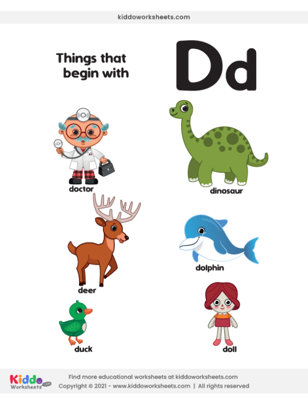 Worksheet featuring items that begin with the letter I for phonics practice