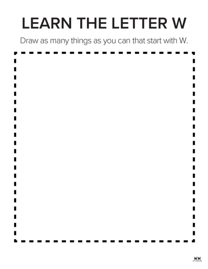 Pre-K phonics worksheet featuring educational activities for items that begin with the letter W