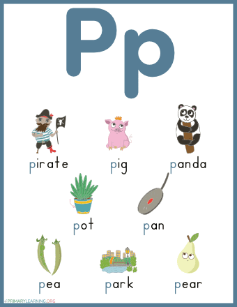 Pre-K worksheet page featuring various illustrations of items starting with the letter P for phonics practice