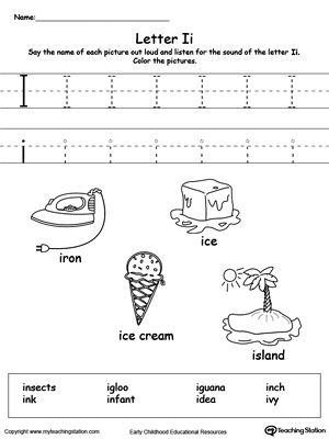 Worksheet featuring items that begin with the letter I to enhance phonics skills for Pre-K learners