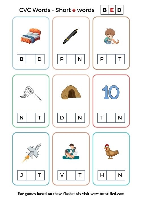 Worksheet featuring various objects that begin with the letter E for phonics practice