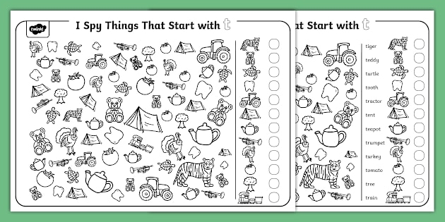 Worksheet featuring items that start with the letter T for phonics practice in Pre-K. Things that Start with T! worksheet for early alphabet learning activities.