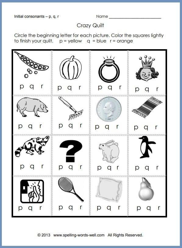 Worksheet featuring various items that start with the letter Q for phonics practice. Engaging pre-K worksheet for identifying Q words.