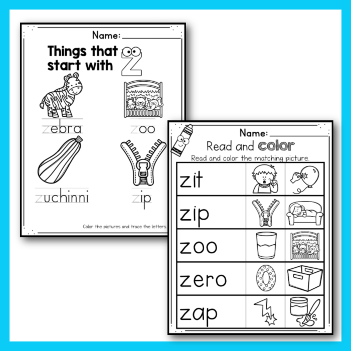 Worksheet featuring items that begin with the letter Z for Pre-K phonics. Explore the fun world of things that start with Z in this educational activity.