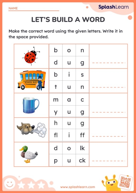 Pre-K phonics worksheet for identifying words and objects that start with the letter U