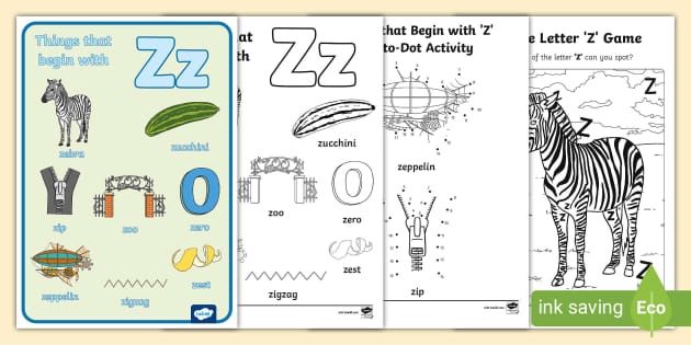 Worksheet featuring various items that start with the letter Z for phonics practice. Engaging activities for Pre-K students to explore words beginning with Z.