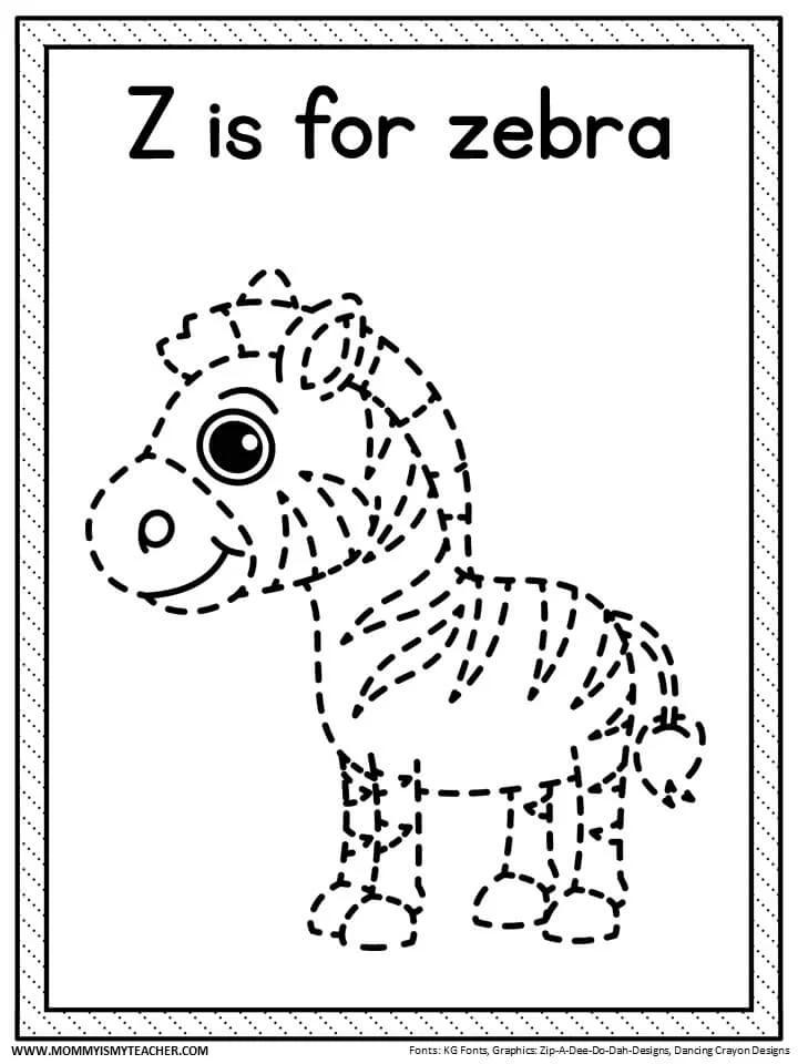 Pre-K phonics worksheet featuring illustrations of various objects for children to identify those that start with the letter Z