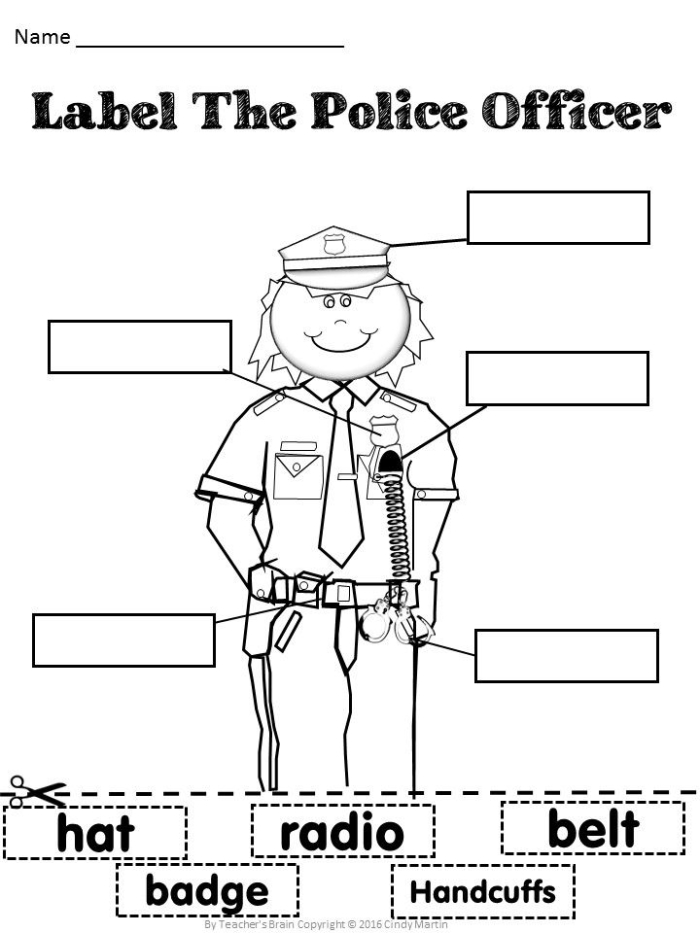 Police Officer Hat and Badge Geometry Worksheet for Pre-K Students 20 Preschool coloring sheet featuring a geometric police hat and star badge design