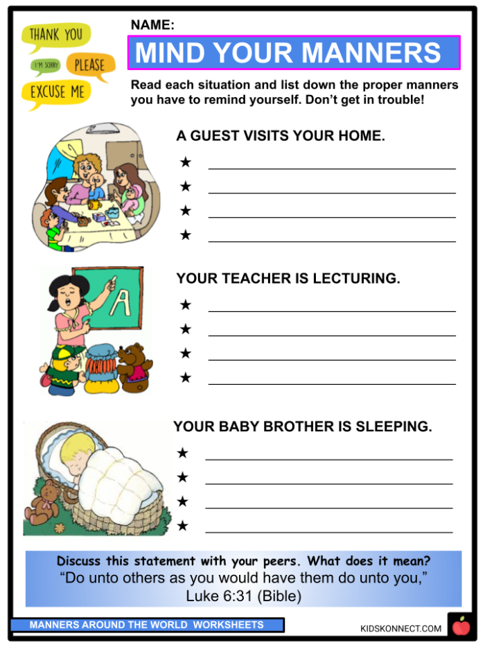 Teaching proper etiquette with our 19th manners worksheet for preschoolers Pre-K manners worksheet featuring polite behavior lessons for young children