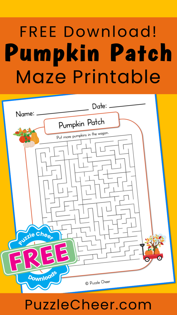 Kids navigating a colorful pumpkin maze in a fall-themed worksheet