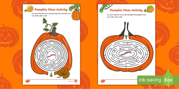 Colorful pumpkin maze worksheet for Pre-K students to navigate