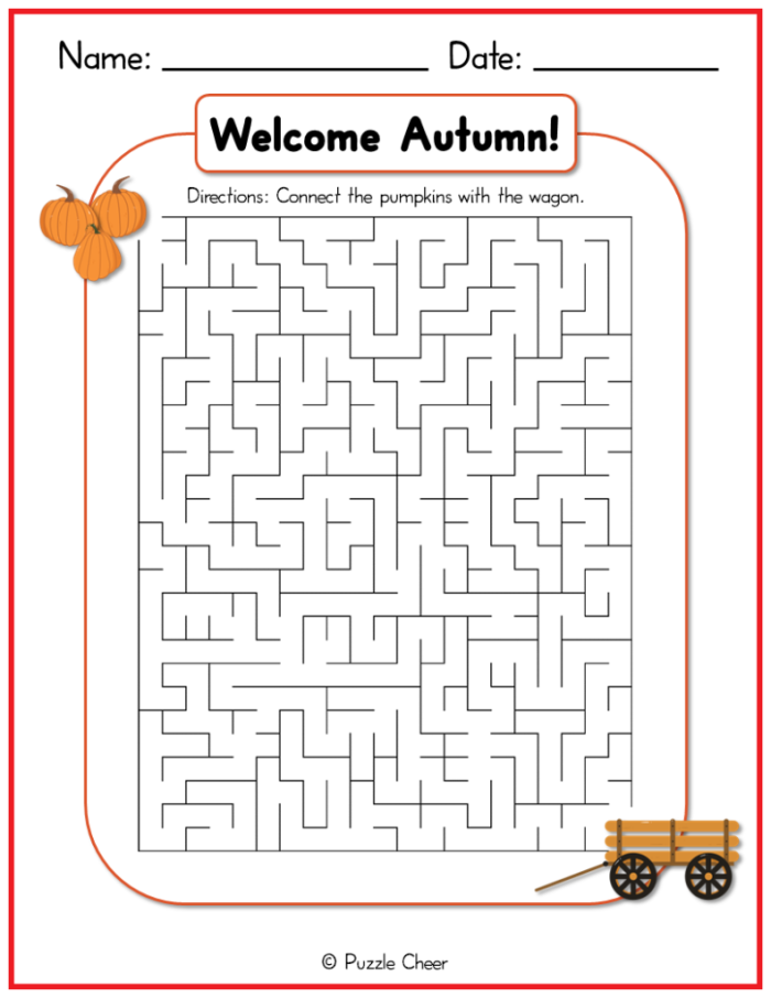 Colorful pumpkin maze worksheet for Pre-K students to enjoy during fall