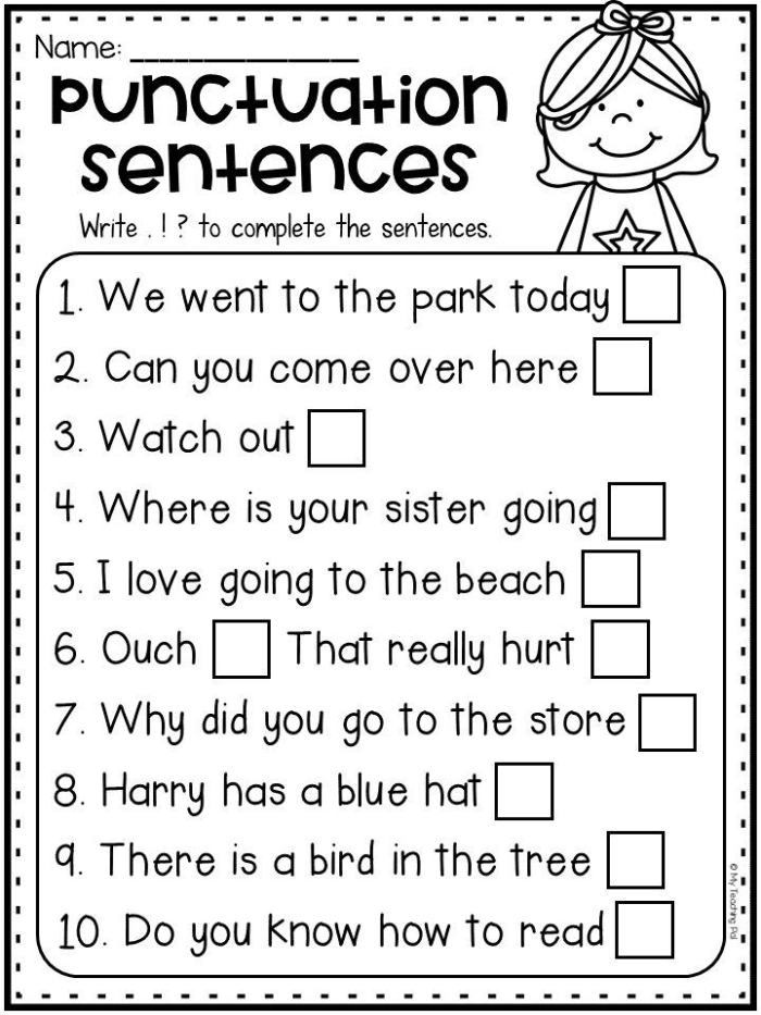 Finish That Sentence: Engaging punctuation practice for early readers Punctuation worksheet for Pre-K students focusing on completing sentences