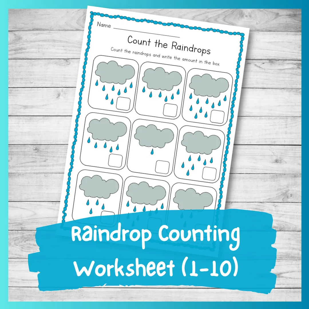 Engaging rain count activity to help young learners find joy in numbers during wet weather Colorful rain count worksheet designed for Pre-K children to practice counting on rainy days