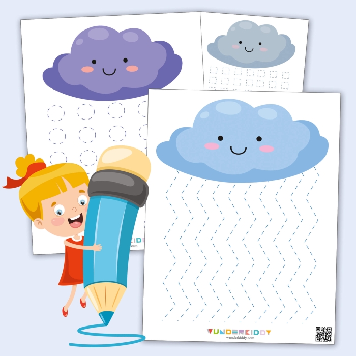 Engaging rain cloud counting activity for early readers and learners Rain count worksheet designed for Pre-K children to practice counting on rainy days