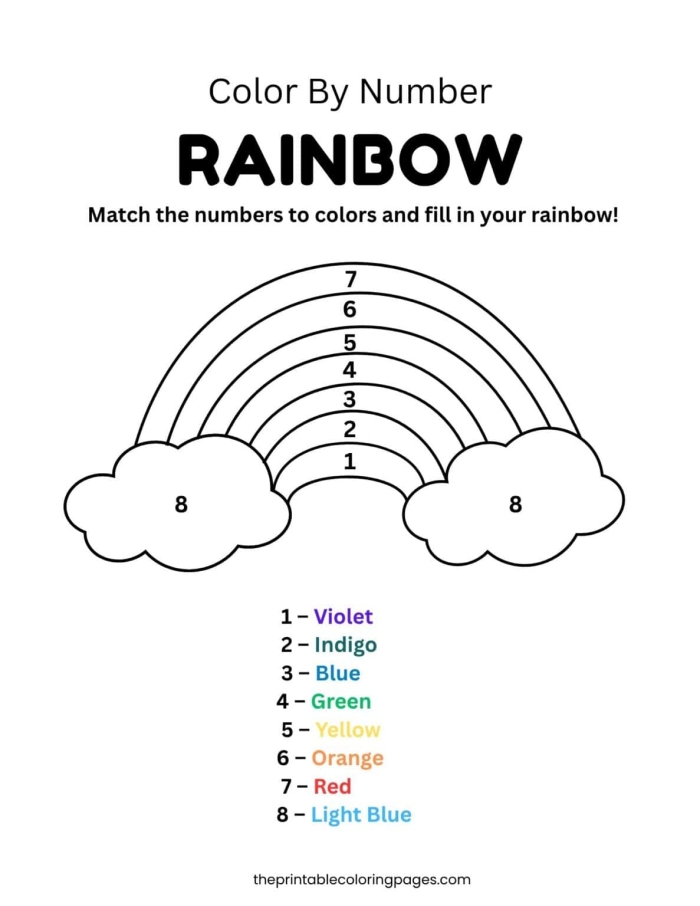 Pre-K geography rainbow color by number activity page 14