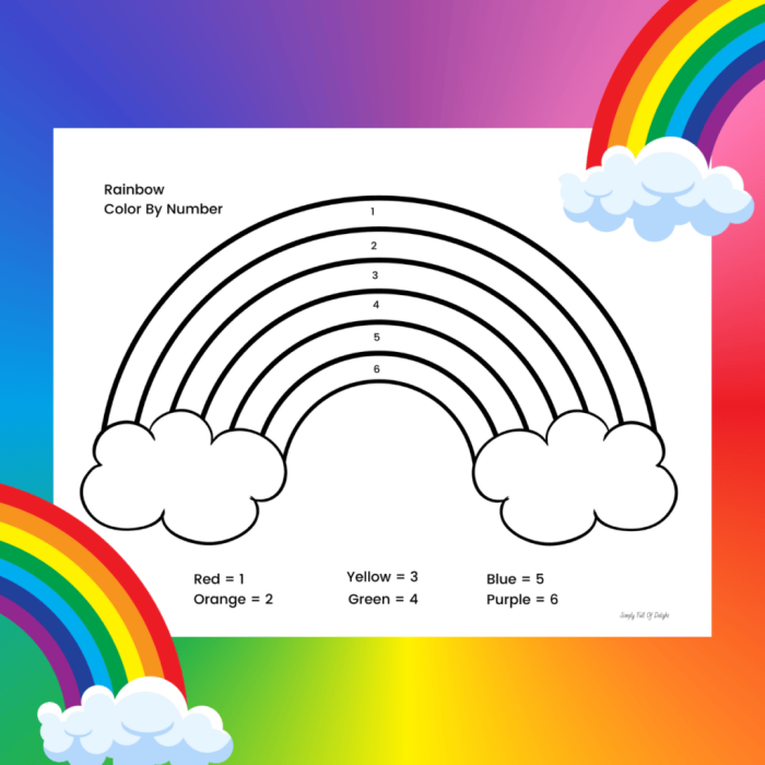 Pre-K student working on a color by number rainbow worksheet for geography class
