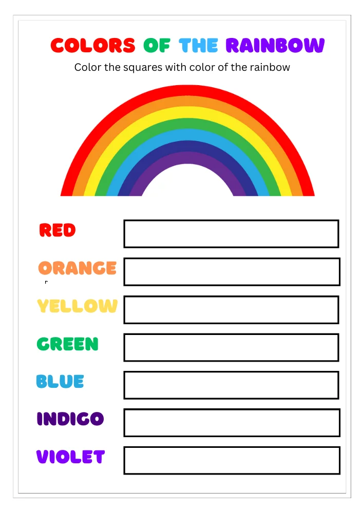 Pre-K worksheet with a rainbow illustration for counting and coloring practice
