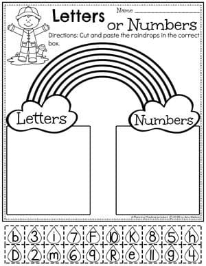 Pre-K worksheet with a rainbow illustration for counting and coloring the eight distinct color labels