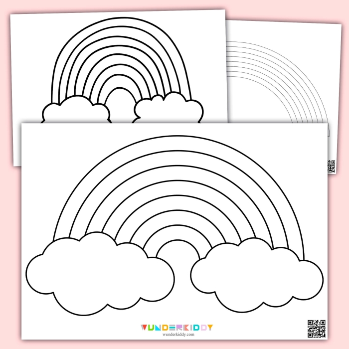 Pre-K worksheet with a rainbow illustration for counting and coloring practice