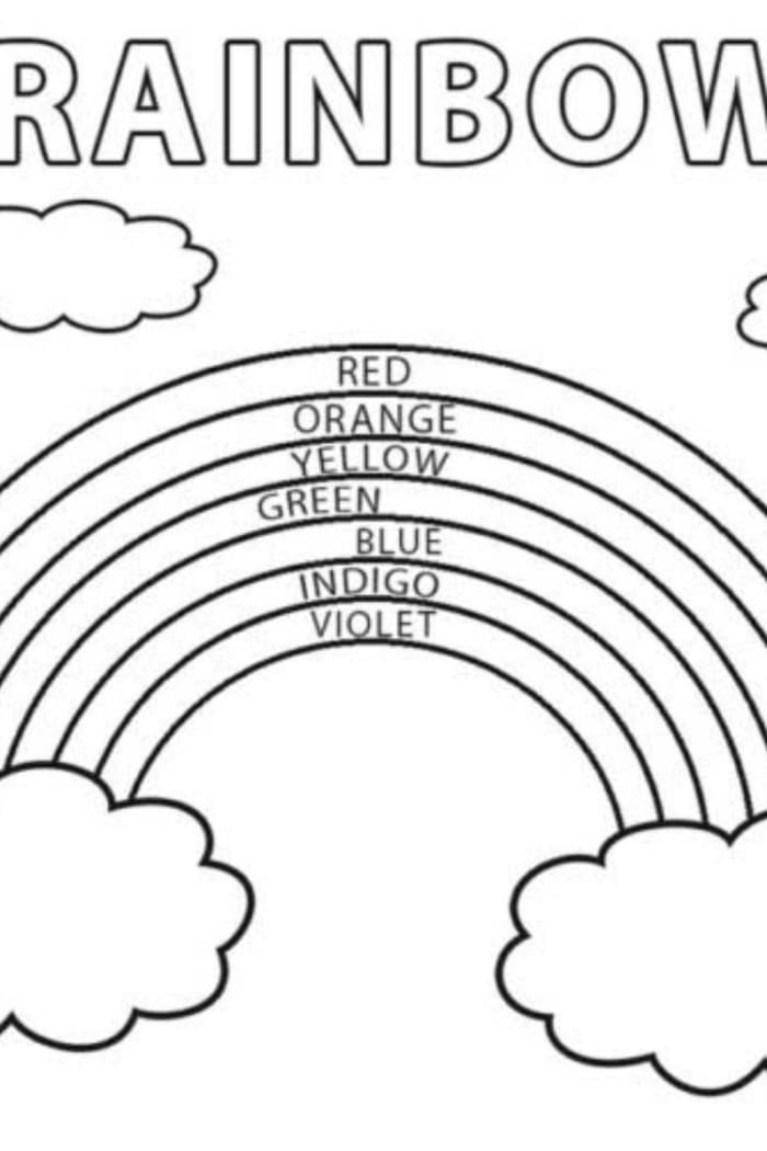 Pre-K worksheet where students count the labeled sections of a rainbow and color them accordingly