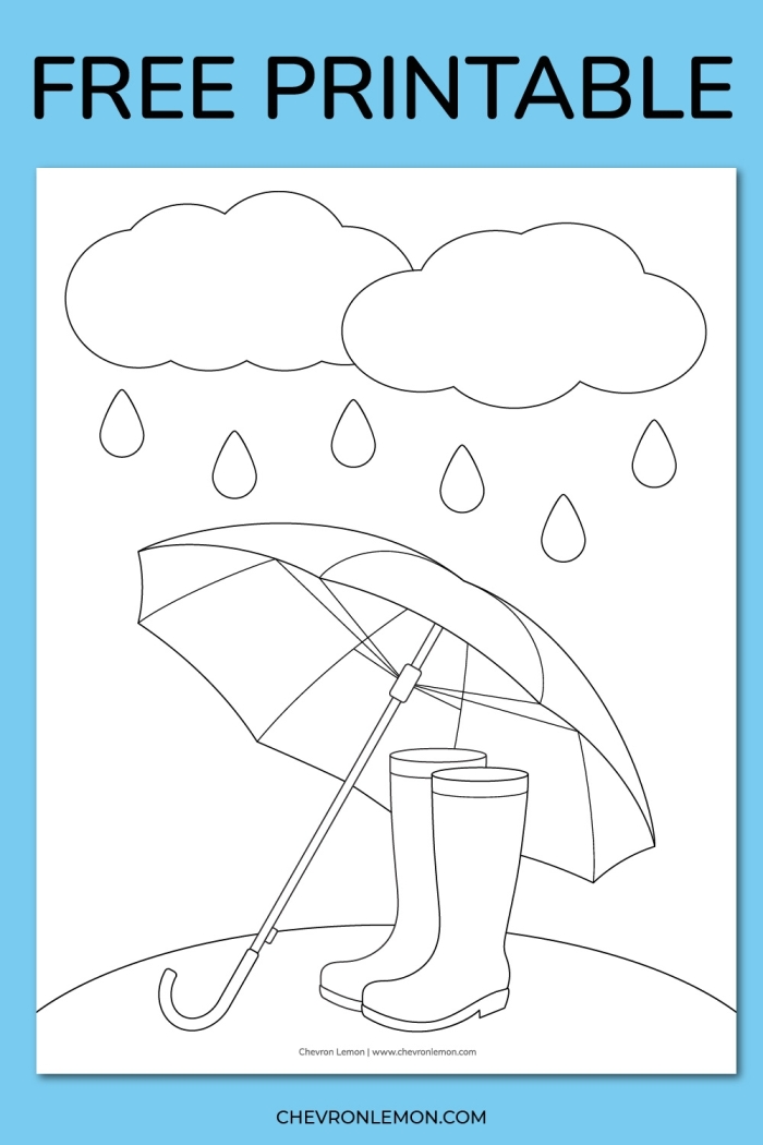 Pre-K worksheet with a cute rainy day theme and writing prompt for young learners
